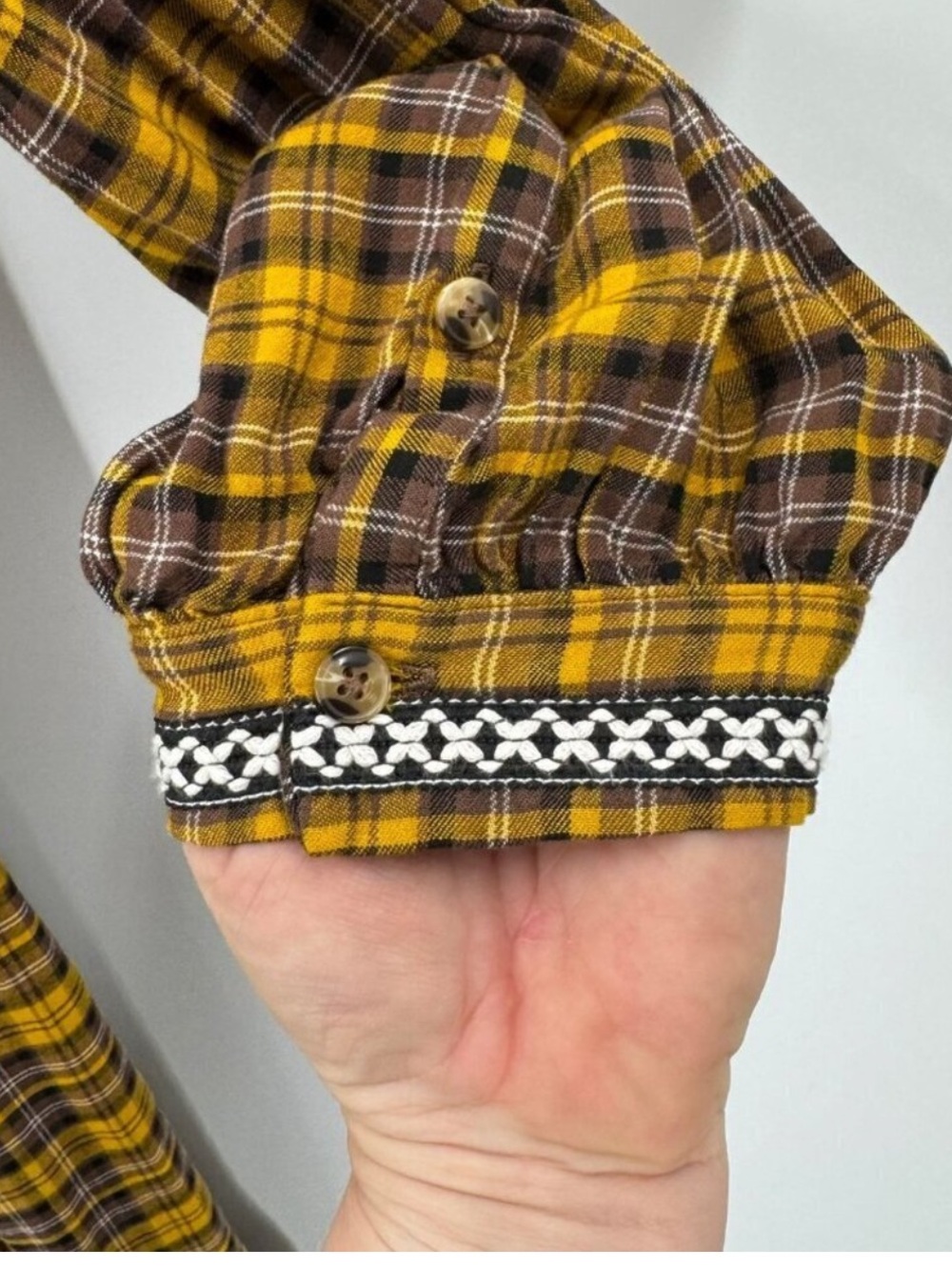 Anthropologie Dalton Wrap Dress Mustard Yellow Plaid Long Sleeve LP - Picture 6 of 9